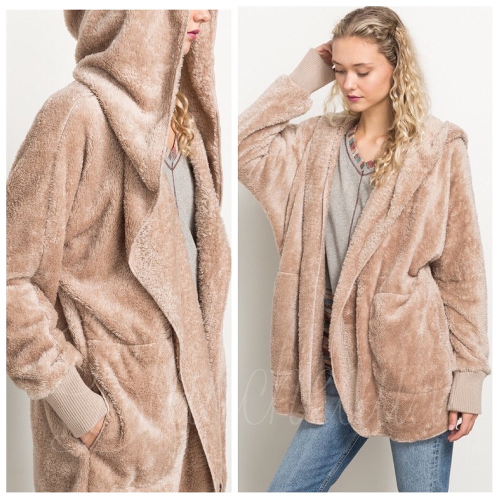 Soft faux fur plush hooded cardigan - Picture 8 of 8